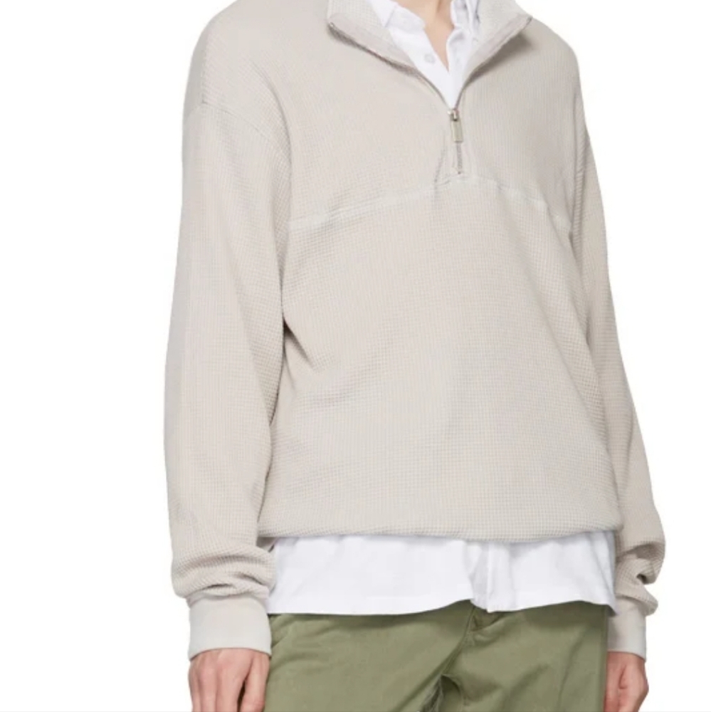 Cotton Citizen New waffle knit cotton sweater. Turtleneck. Half-zip closure. - Picture 6 of 11